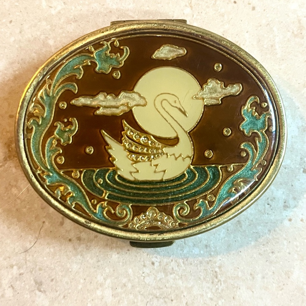 Vintage Russian-Style Pocket Mirror
turquoise brown swan in a lake push open